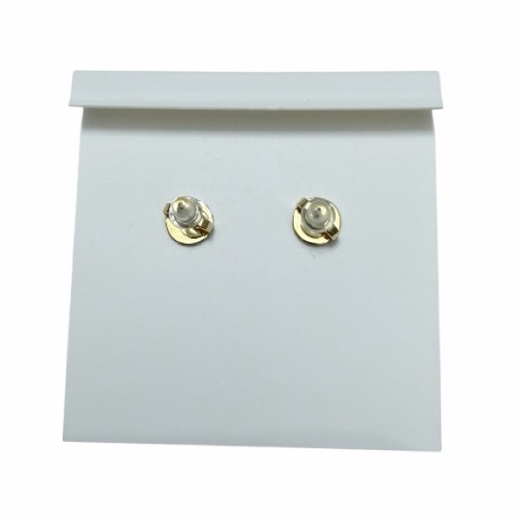 Tory Burch Gold Logo Earrings with Pearl Drop